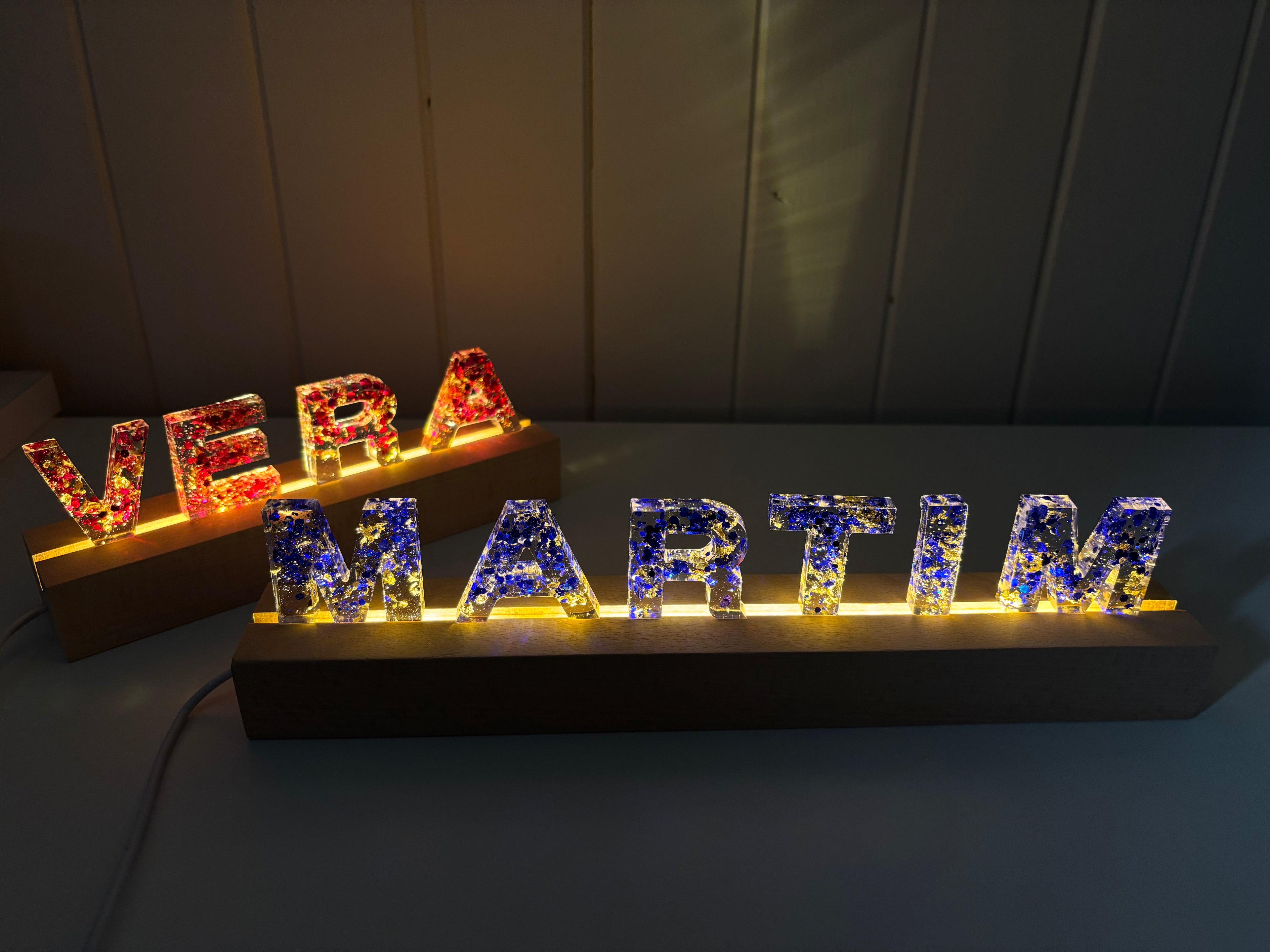 Personalized Nightlight in Resin and Natural Wood