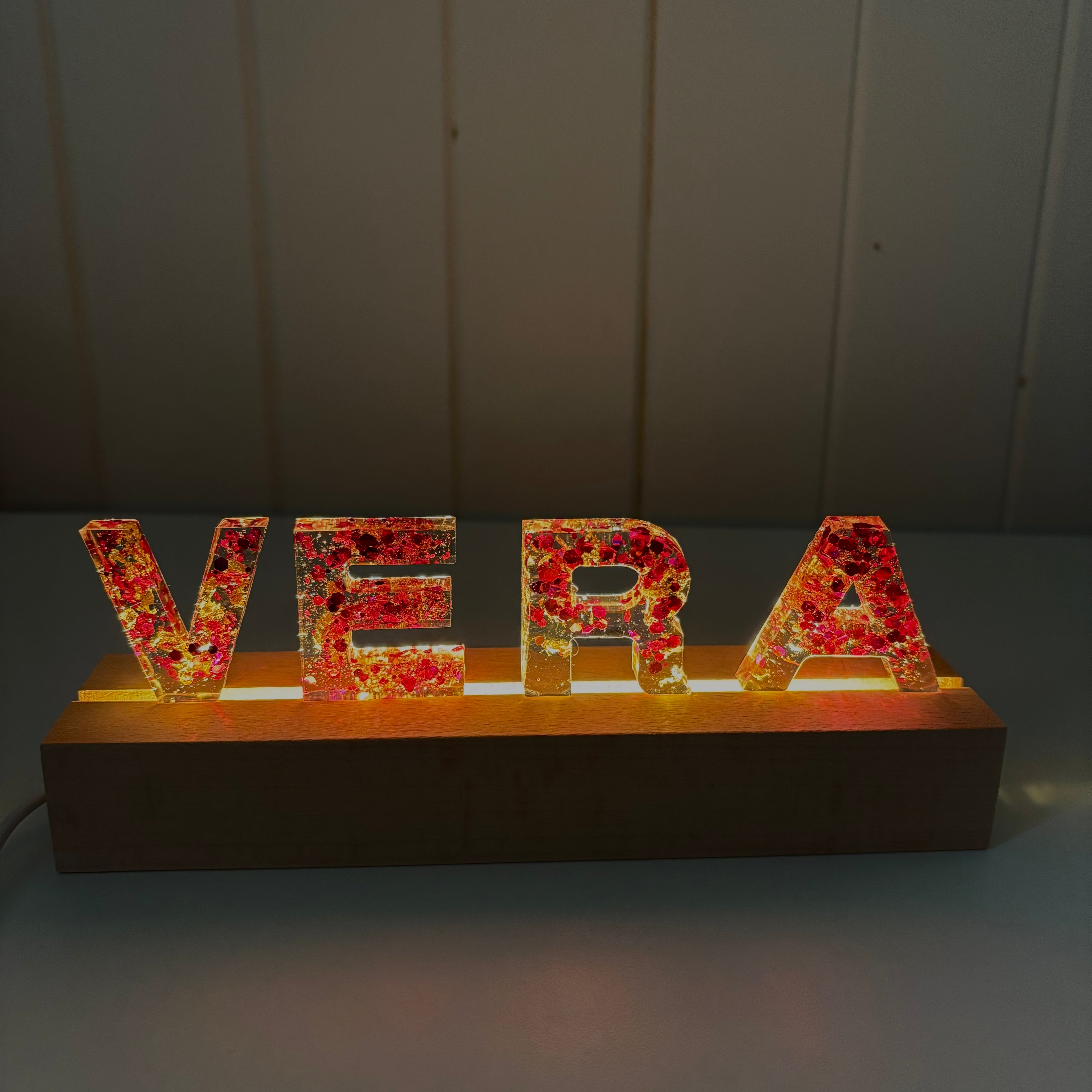 Personalized Nightlight in Resin and Natural Wood