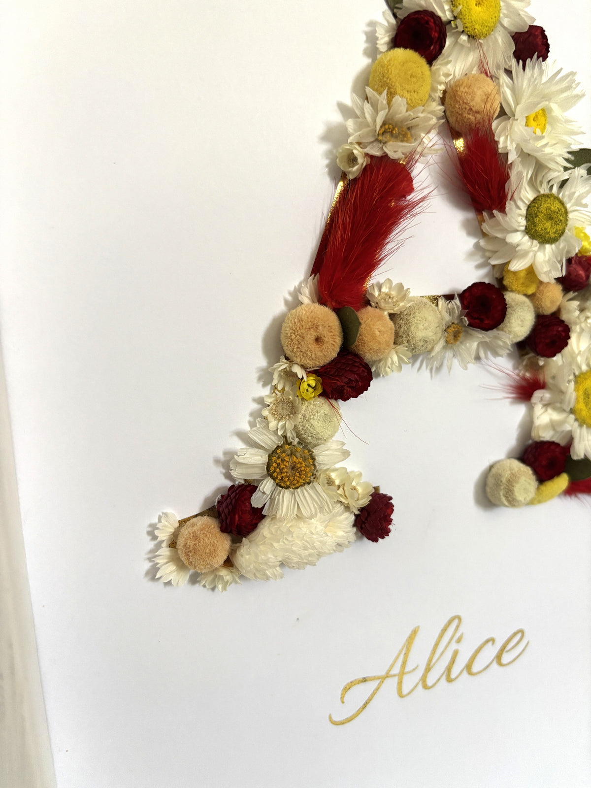 Tableau de naissance personnalisé avec fleurs séchées