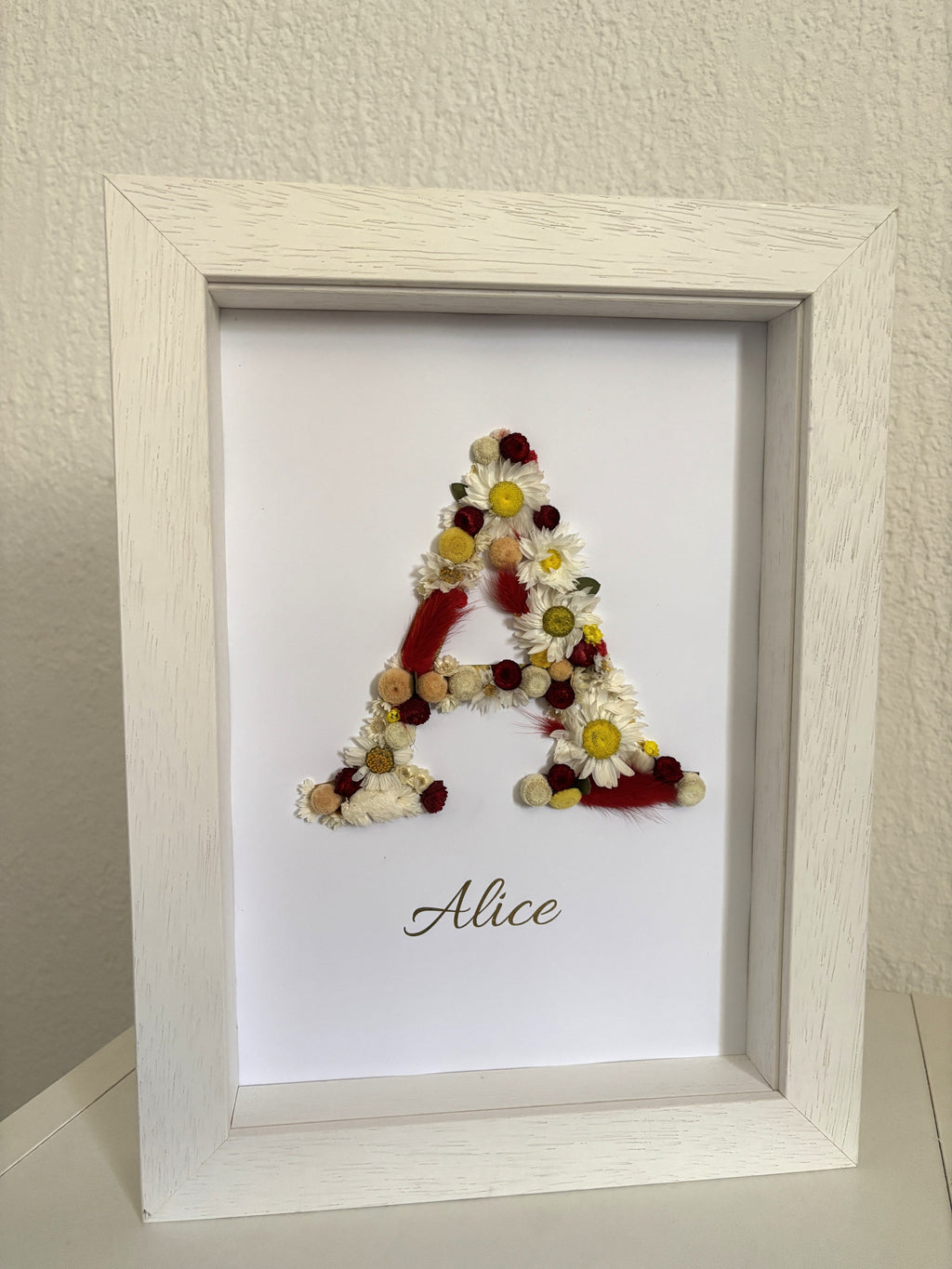Tableau de naissance personnalisé avec fleurs séchées