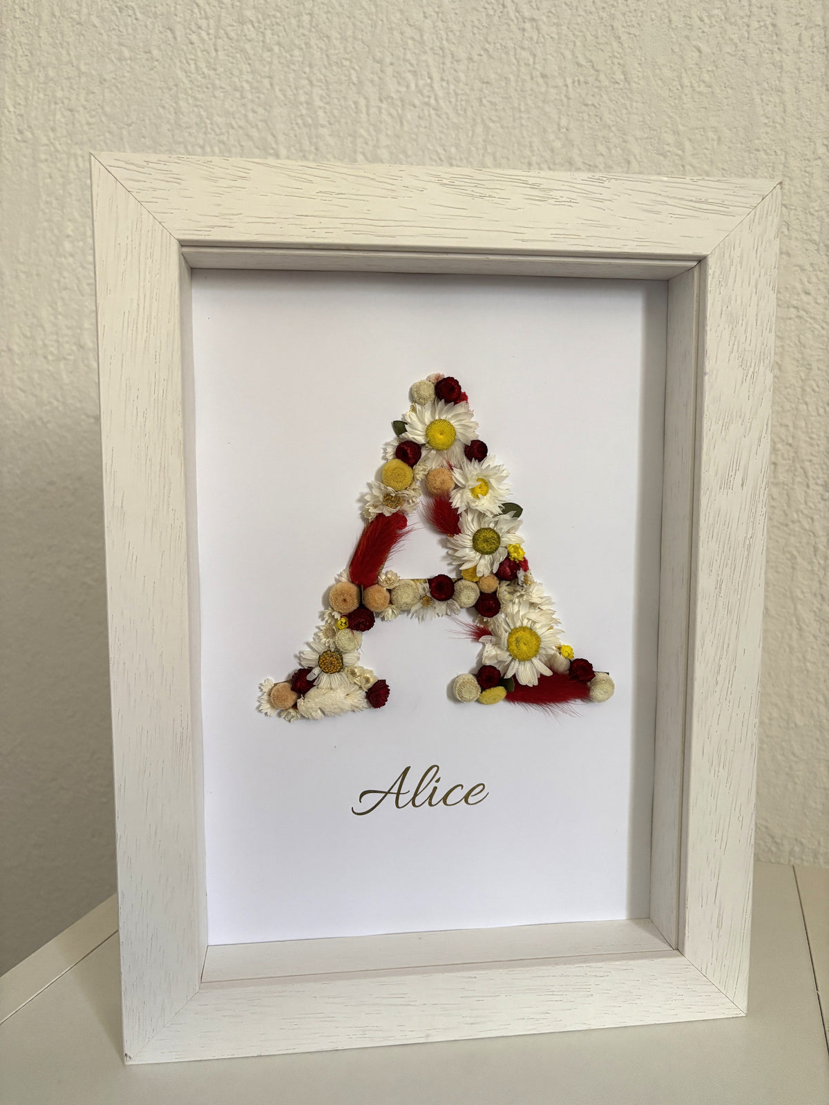 Tableau de naissance personnalisé avec fleurs séchées