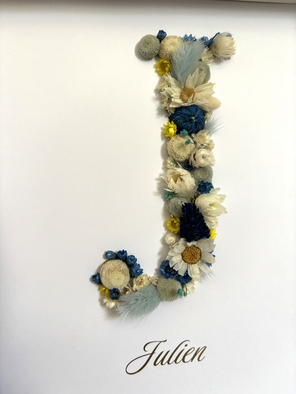 Tableau de naissance personnalisé avec fleurs séchées