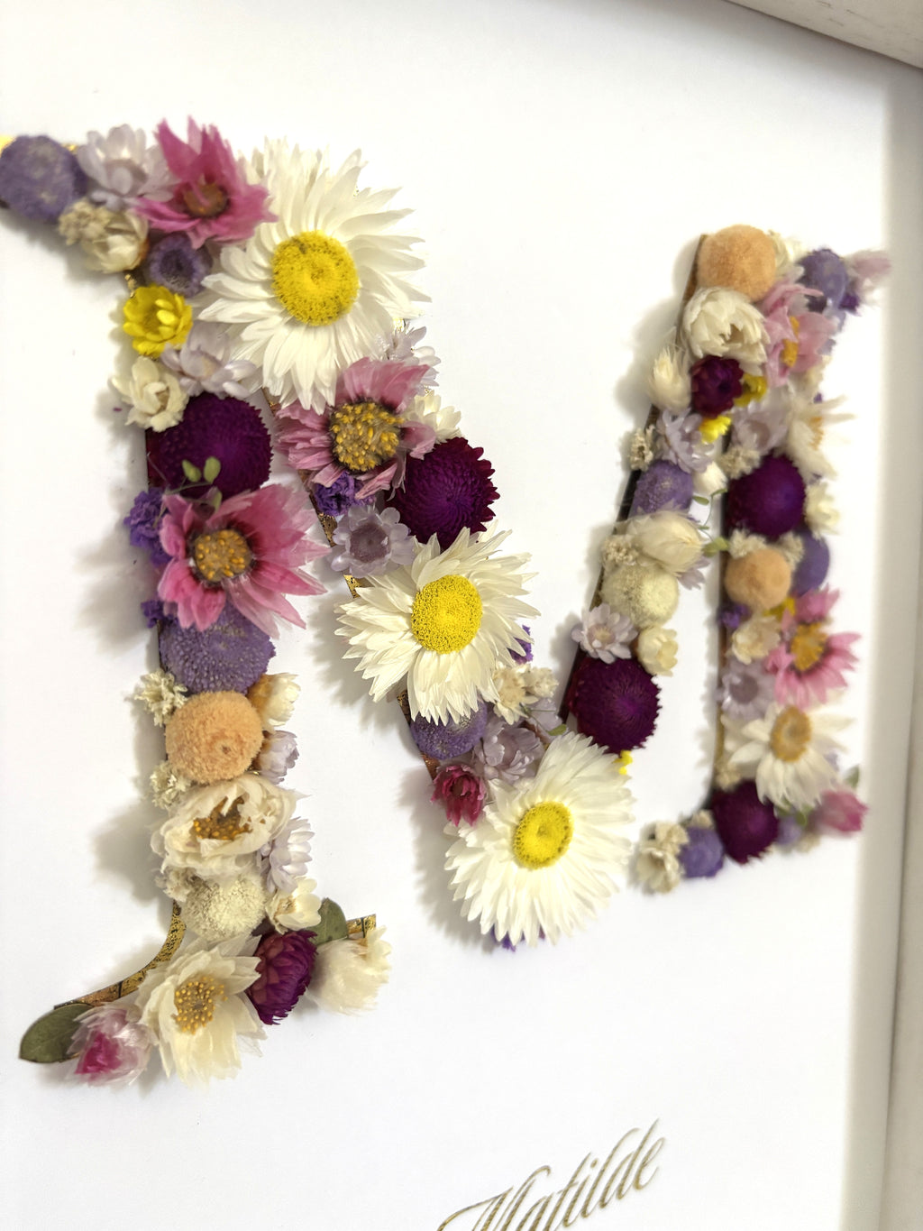 Tableau de naissance personnalisé avec fleurs séchées