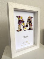 Tableau de naissance personnalisé avec fleurs séchées