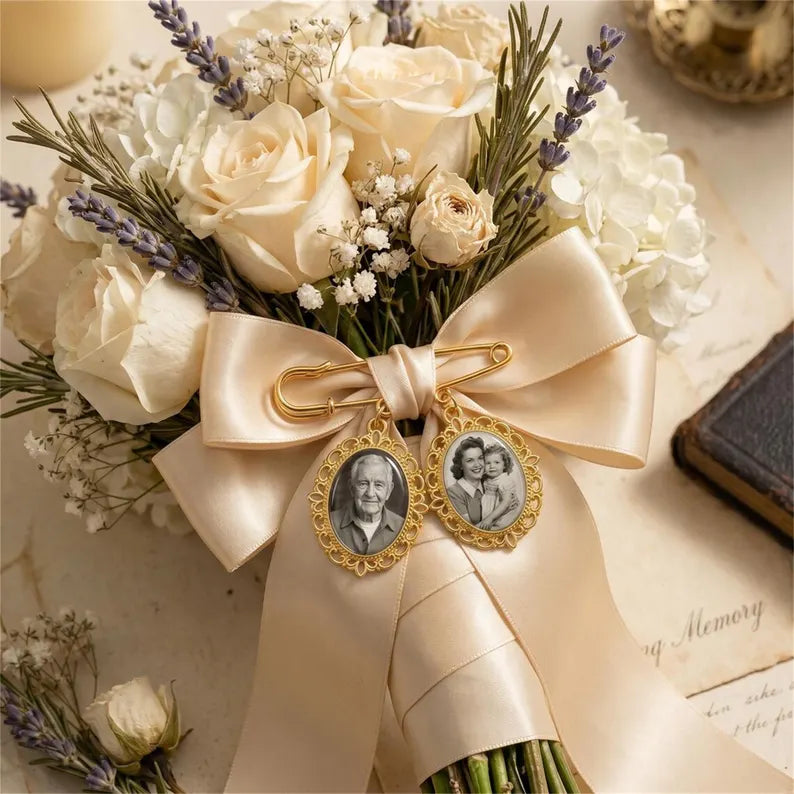 Pendentif photo personnalisé pour bouquet de mariée